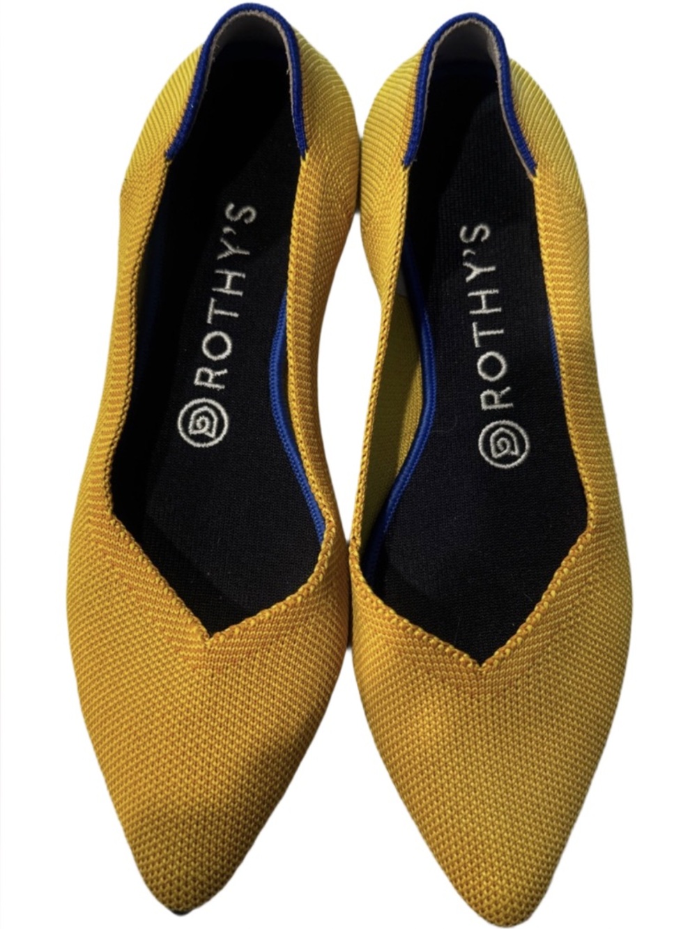 Rothy's The Point in Marigold Yellow with Blue Trim Size 8